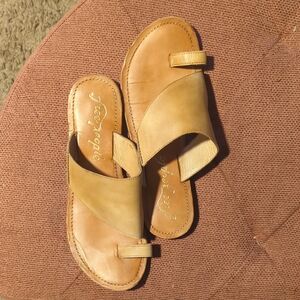 Free People Beige Leather Slide Sandals